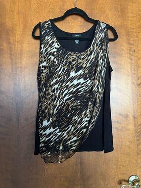 Alfani Black Tank Top with Leopard Print Overlay